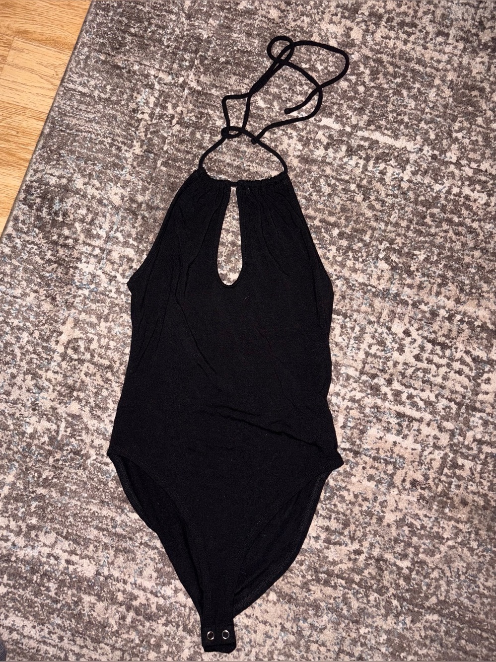 Black Halter Bodysuit with Keyhole Cutout — Size S